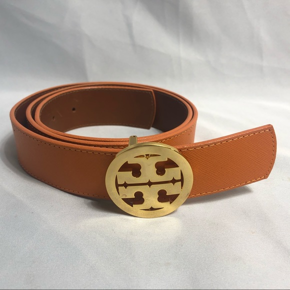 Tory Burch Accessories - Tory Burch Reversible Logo Belt Gold Orange Brown